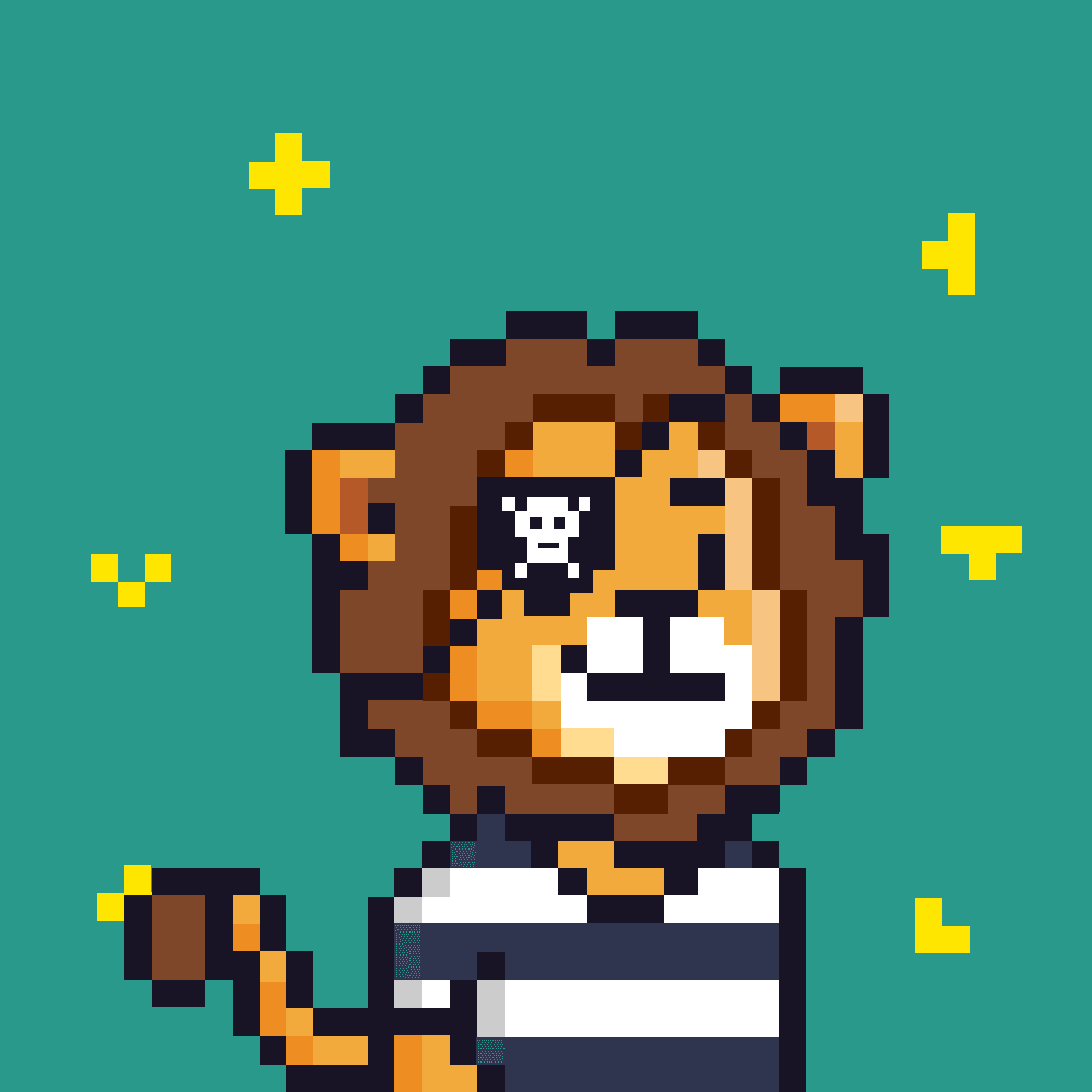 Onchain Lion wearing a pirate eye patch