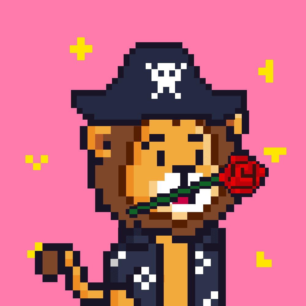 Onchain Lion pirate holding a rose